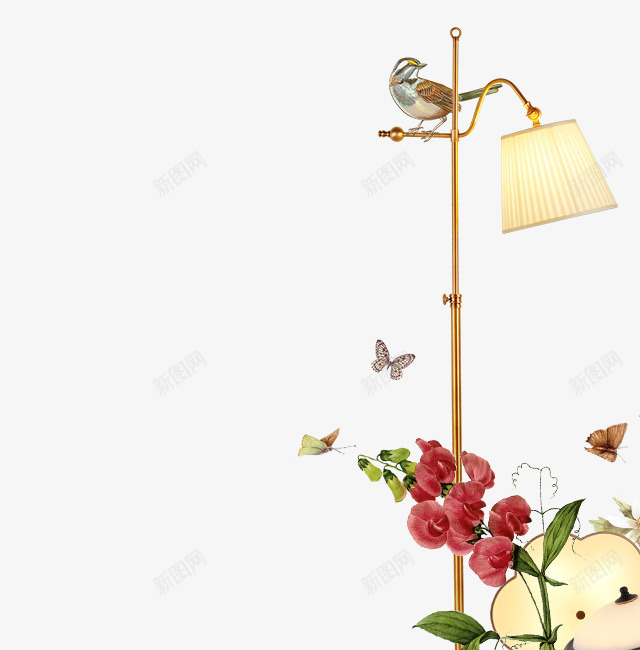 手绘花朵小鸟白色台灯png免抠素材_新图网 https://ixintu.com 台灯 小鸟 白色 花朵