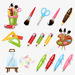 五颜六色的玩具和画笔插画素材