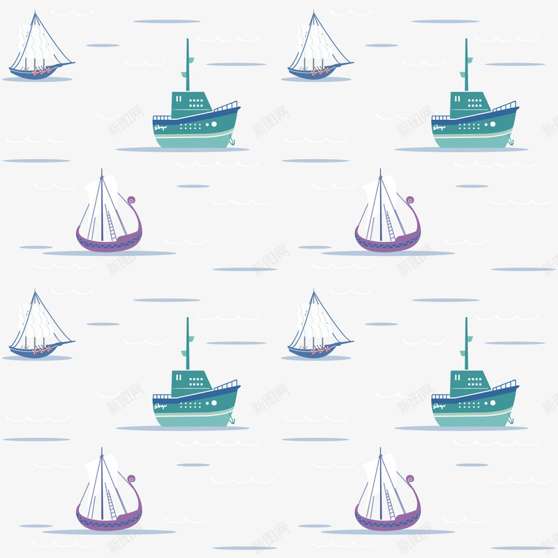 手绘帆船png免抠素材_新图网 https://ixintu.com 夏季装饰 帆船 手绘帆船 海面 绿色 背景装饰