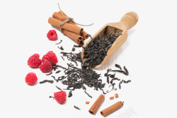 桂皮茶树莓桂皮和干茶叶高清图片