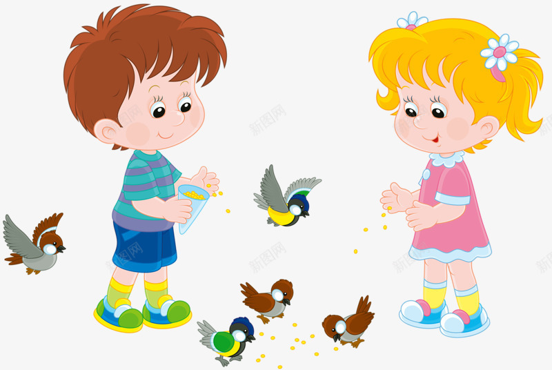 小孩喂鸟png免抠素材_新图网 https://ixintu.com 小孩和鸟 小孩喂鸟吃东西 小鸟 鸟吃东西