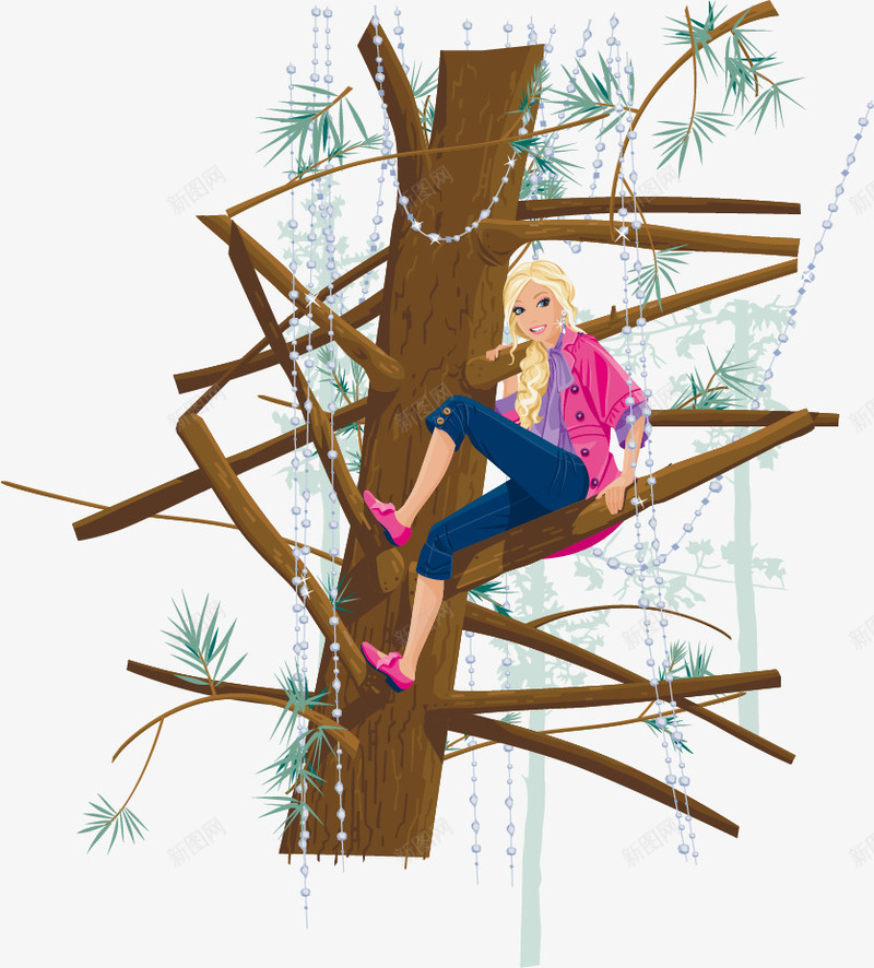 手绘树枝上的女孩png免抠素材_新图网 https://ixintu.com 女孩 手绘 攀爬 攀爬人物 树枝上