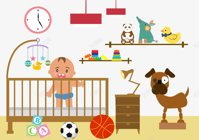 婴儿玩具矢量图ai免抠素材_新图网 https://ixintu.com 婴儿 婴儿床 时钟 玩具 足球 矢量图