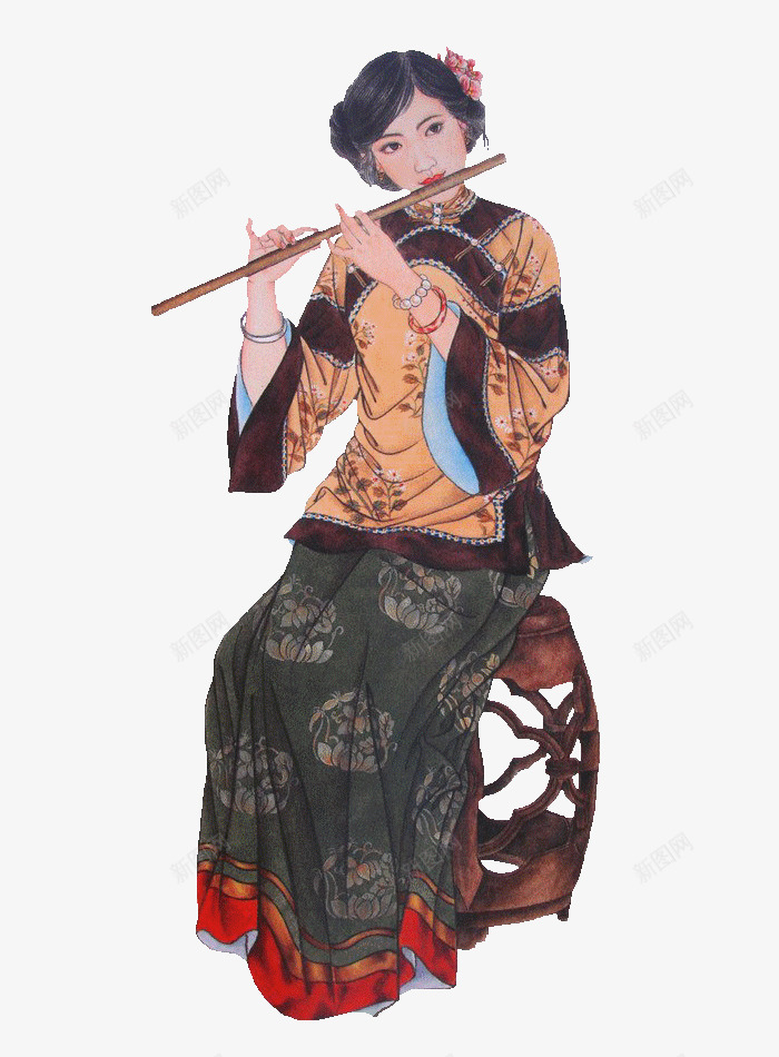 中国古代女子吹笛png免抠素材_新图网 https://ixintu.com 中国风 传统 古代 女性 笛子