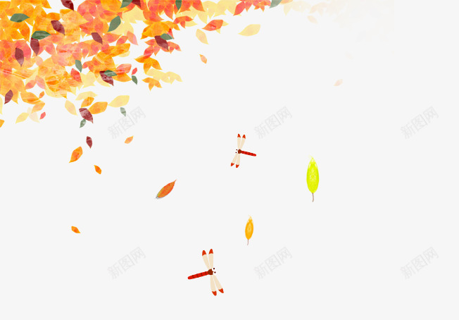 秋季树叶蜻蜓png免抠素材_新图网 https://ixintu.com 卡通树 卡通树叶 树叶 秋天来了 秋季 蜻蜓 黄色