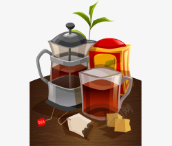 彩色茶具手绘桌面茶具红茶包茶叶高清图片
