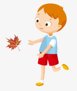 二十四节气立秋捡树叶的孩子秋天素材