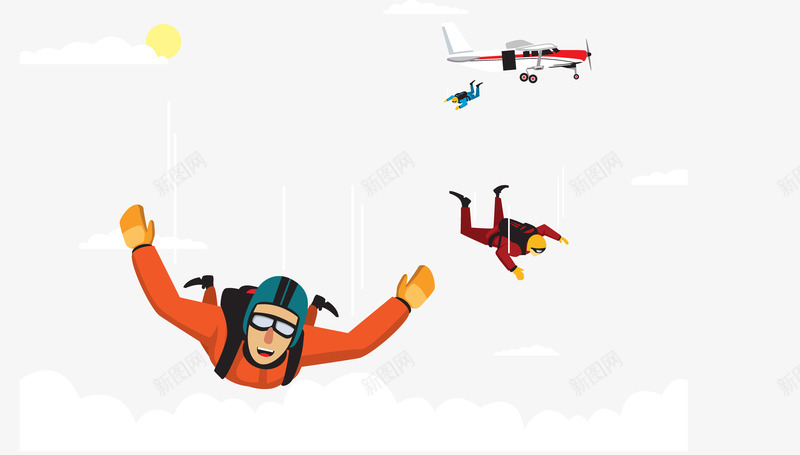 飞机上跳伞png免抠素材_新图网 https://ixintu.com 太阳 安全帽 防护工具 飞机 高空跳伞