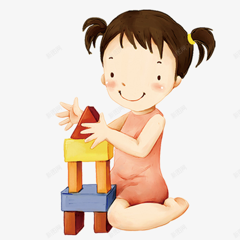 卡通玩积木的女孩人物png免抠素材_新图网 https://ixintu.com 人物设计 儿童生活节 卡通 可爱 女孩 拼积木 玩具 积木