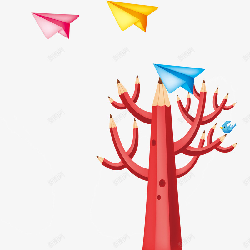 铅笔树png免抠素材_新图网 https://ixintu.com 儿童节素材 卡通元素 小树 纸飞机 纸飞机图案