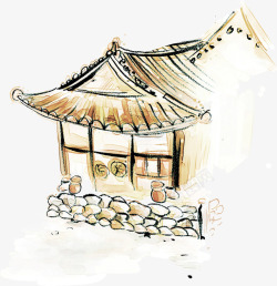 韩国新年图片手绘茅屋高清图片