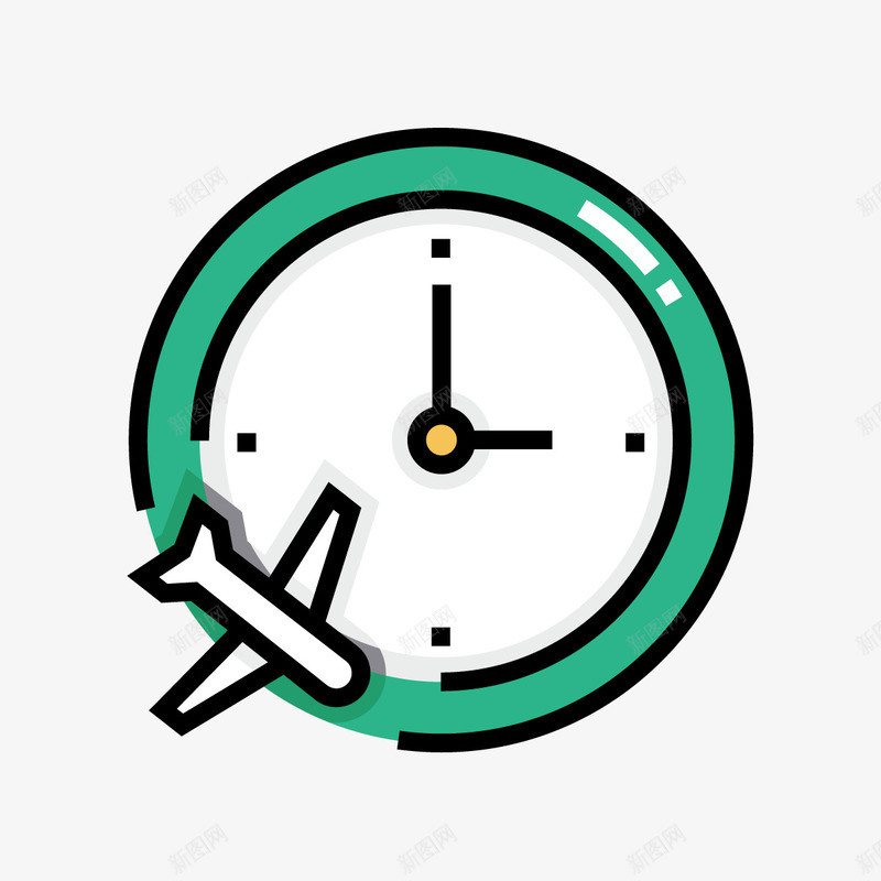 航班时间矢量图图标ai_新图网 https://ixintu.com 图标 圆形 工具 指针 时间 线稿 绿色 飞机 矢量图