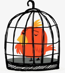 囚圈鸟笼里囚圈的小黄鸟高清图片