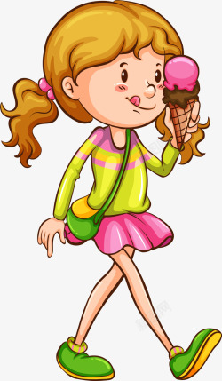 夏季食品微笑卡通吃冰淇淋女孩高清图片