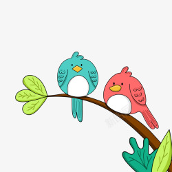 树枝上一对小鸟插图卡通小鸟高清图片