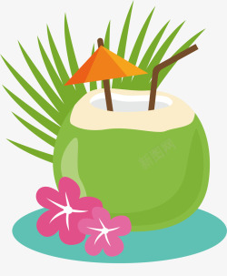 夏日椰汁卡通可爱清凉新鲜椰汁矢量图高清图片