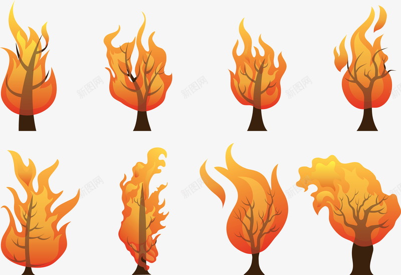 小树着火png免抠素材_新图网 https://ixintu.com 创意 卡通 小树 树干 树枝 火花 火苗 着火