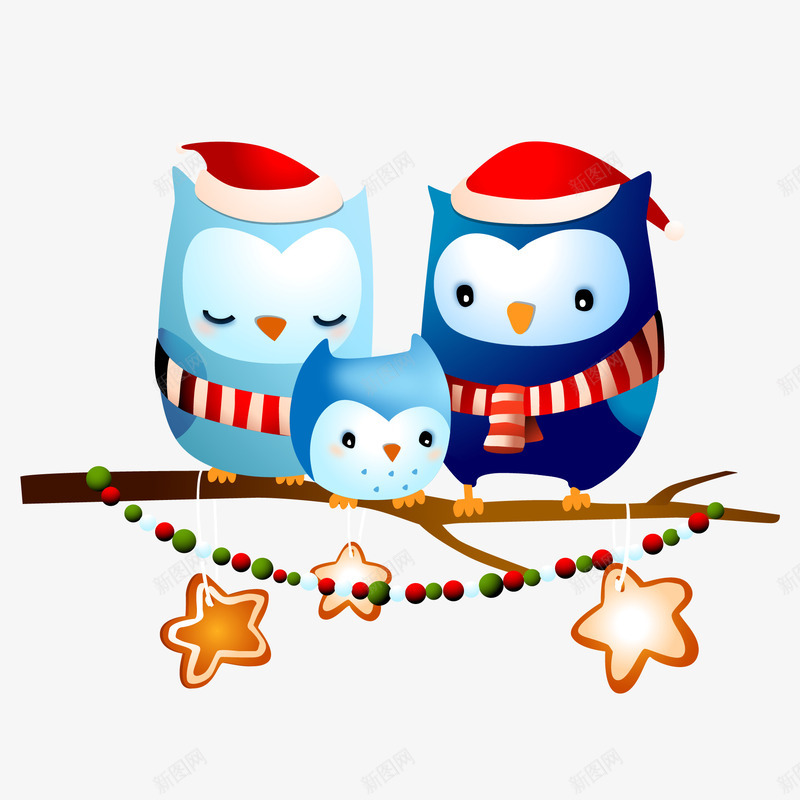 站在树枝上的猫头鹰png免抠素材_新图网 https://ixintu.com 圣诞帽 圣诞星星装饰 圣诞节 树枝 猫头鹰 节日装饰 鸟
