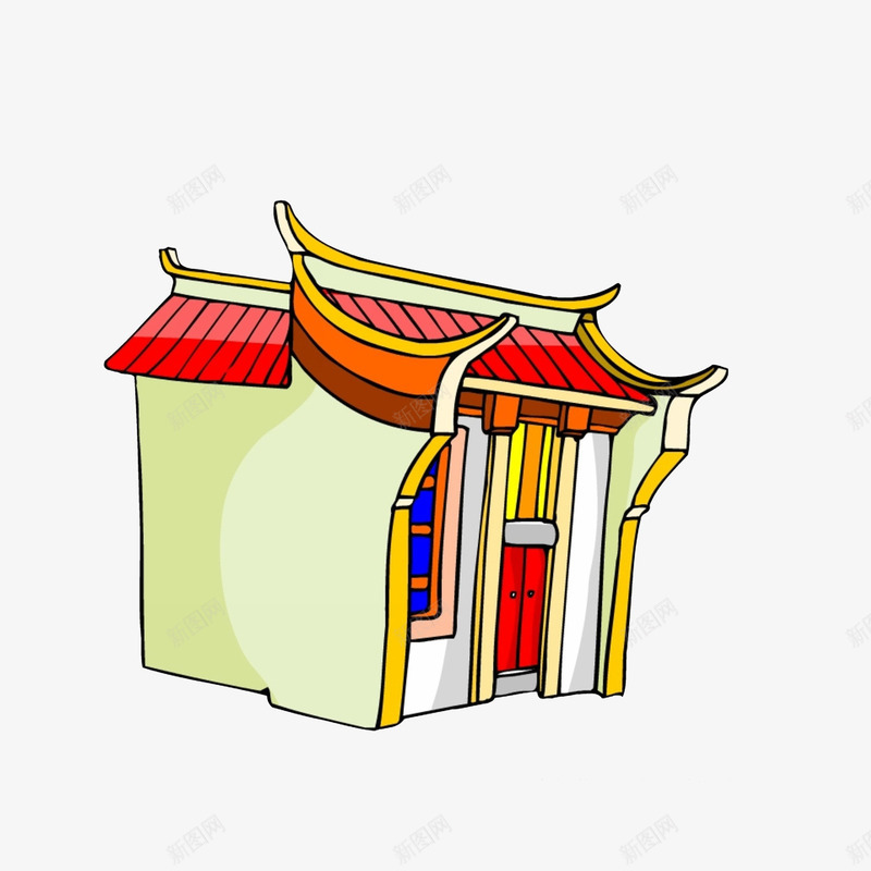 卡通古代房子png免抠素材_新图网 https://ixintu.com 中国风 古代房子 古风建筑 空房子 红色瓦顶