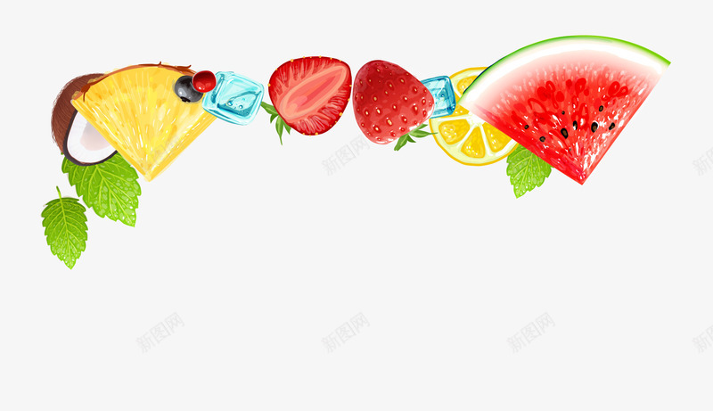 水果组合png免抠素材_新图网 https://ixintu.com 冰块 柠檬 椰子 水果 草莓 西瓜