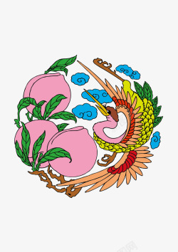 古代传统鸟纹样与寿桃的矢量图素材