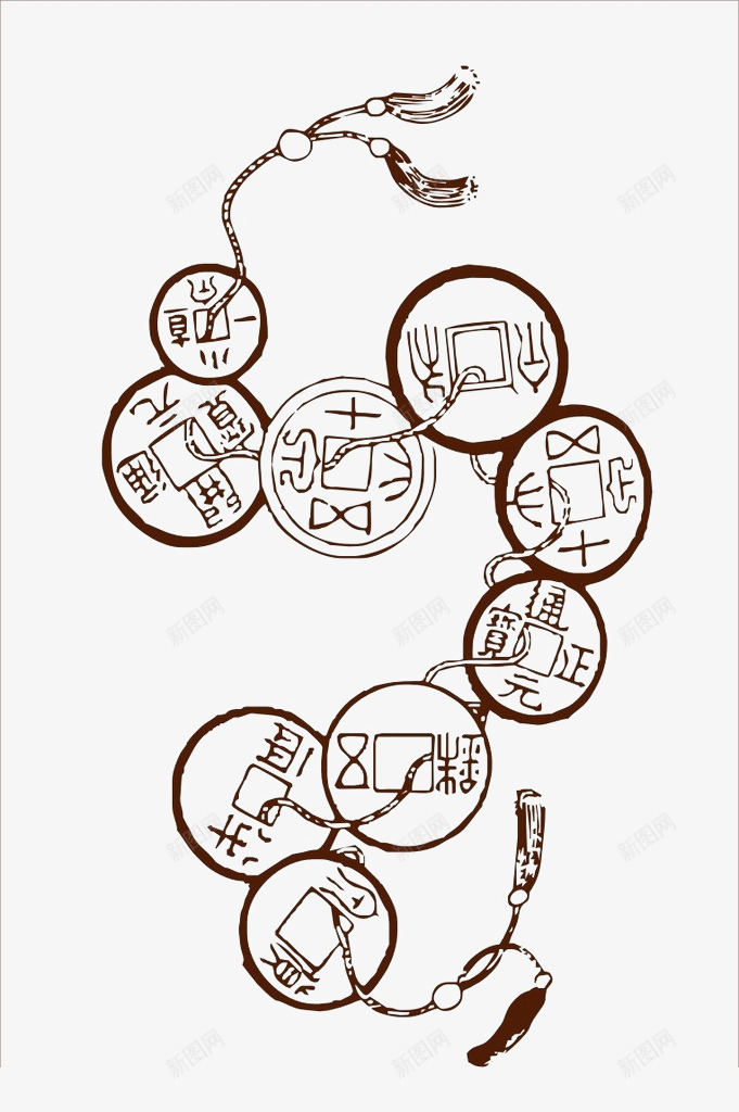 简笔画版的棕色钱串png免抠素材_新图网 https://ixintu.com 古代钱串 棕色 简笔画 钱串