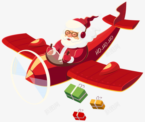 坐在飞机上的圣诞老人png免抠素材_新图网 https://ixintu.com 可爱 圣诞 微笑 白胡子 老人 飞机