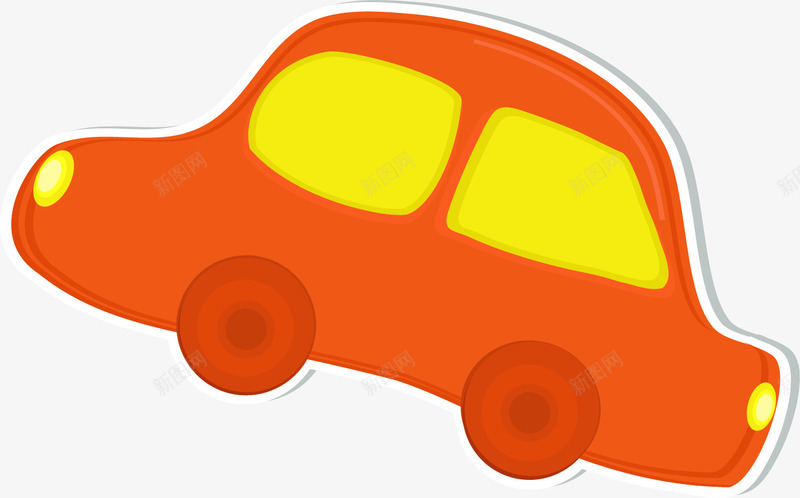 手绘橙色小轿车png免抠素材_新图网 https://ixintu.com 小轿车 手绘 橙色 玩具 童趣 简约 车窗 轮子