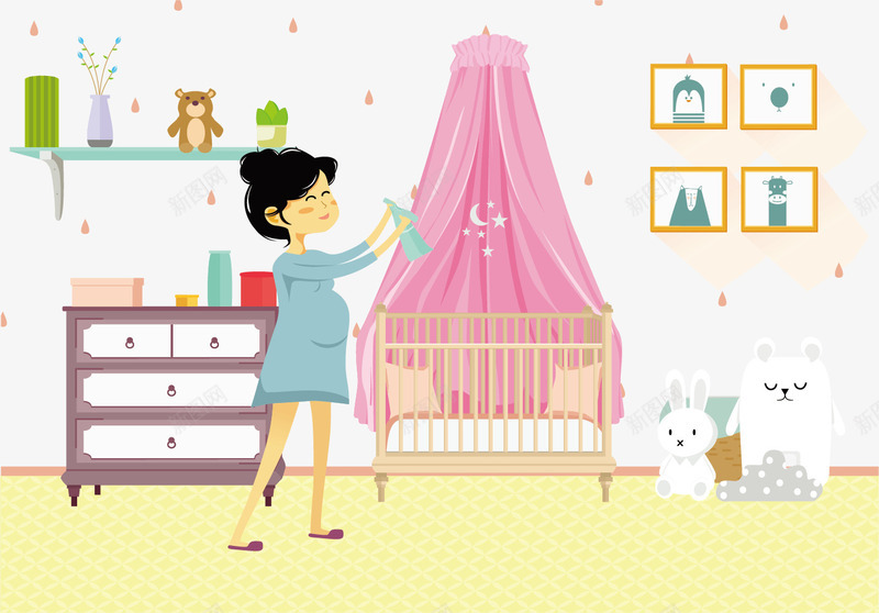 孕妇婴儿房png免抠素材_新图网 https://ixintu.com 卧室 婴儿床 婴儿房 孕妇 玩具
