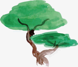 水彩绿色大树矢量图素材