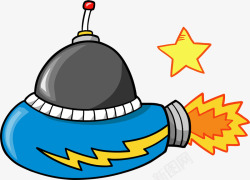 火箭玩具手绘卡通蓝色可爱太空船高清图片