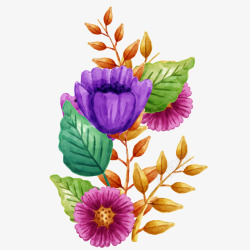 水彩彩绘紫色花卉花朵装饰素矢量图素材