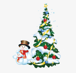 卡通圣诞树雪人组合素材