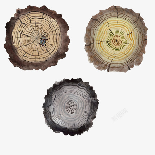 树年轮水墨片png免抠素材_新图网 https://ixintu.com 年轮 树桩 树桩组合 水墨画 灰色