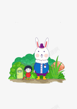 森林兔子和小朋友素材