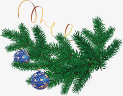 蓝色松树松树枝圣诞球矢量图高清图片