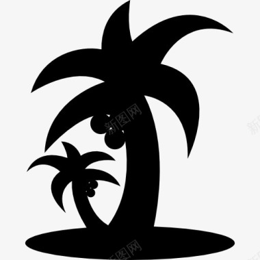 热带海滩棕榈树的剪影图标图标