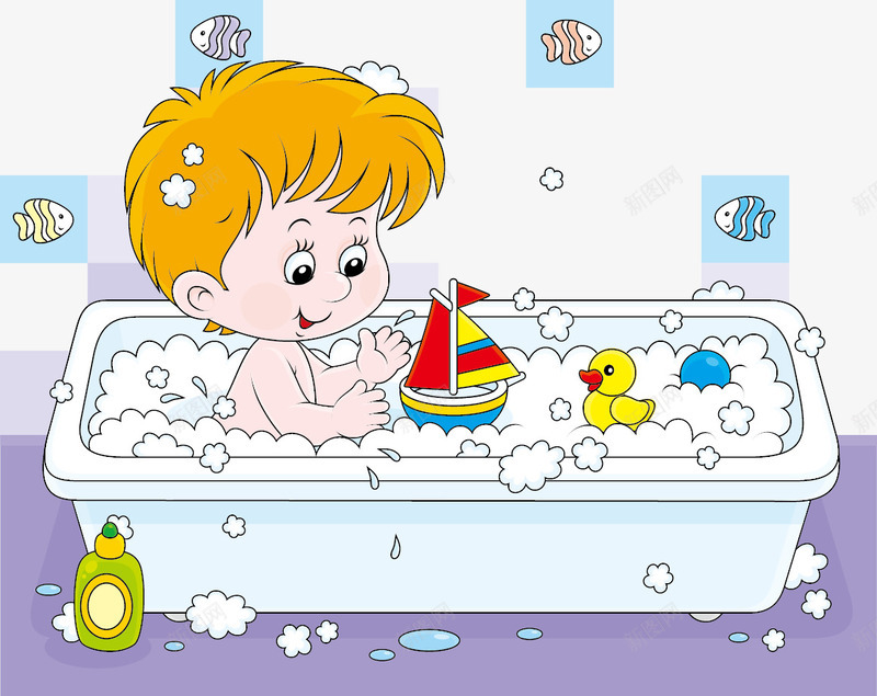 在浴缸洗澡的小男孩png免抠素材_新图网 https://ixintu.com 大黄鸭 小朋友 洗澡 玩具 肥皂