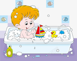 在浴缸洗澡的小男孩素材