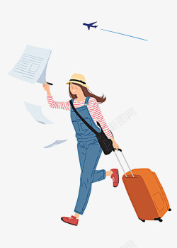 拖行李去旅游追飞机的少女高清图片
