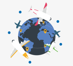 环绕地球全球化精美卡通飞机环绕地球高清图片