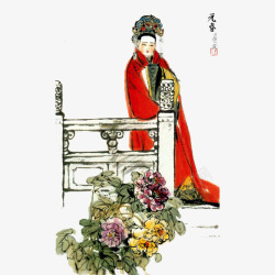 贾元春手绘古典名著红楼梦插画元春省亲高清图片
