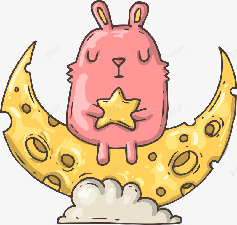 月亮上的兔子png免抠素材_新图网 https://ixintu.com 兔子 卡通兔子 星星 月亮 矢量兔子 黄色月亮