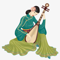 绿裙子古代女子琵琶弹唱高清图片