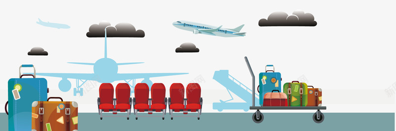 卡通机场元素png免抠素材_新图网 https://ixintu.com 卡通元素 机场 背景装饰 行李 飞机