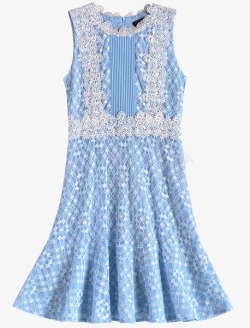 夏季无袖无袖蓝白蕾丝绣花裙高清图片