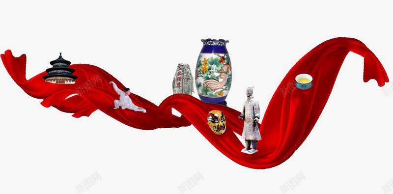 传统中国png免抠素材_新图网 https://ixintu.com 传统 历史 文物 红色丝带