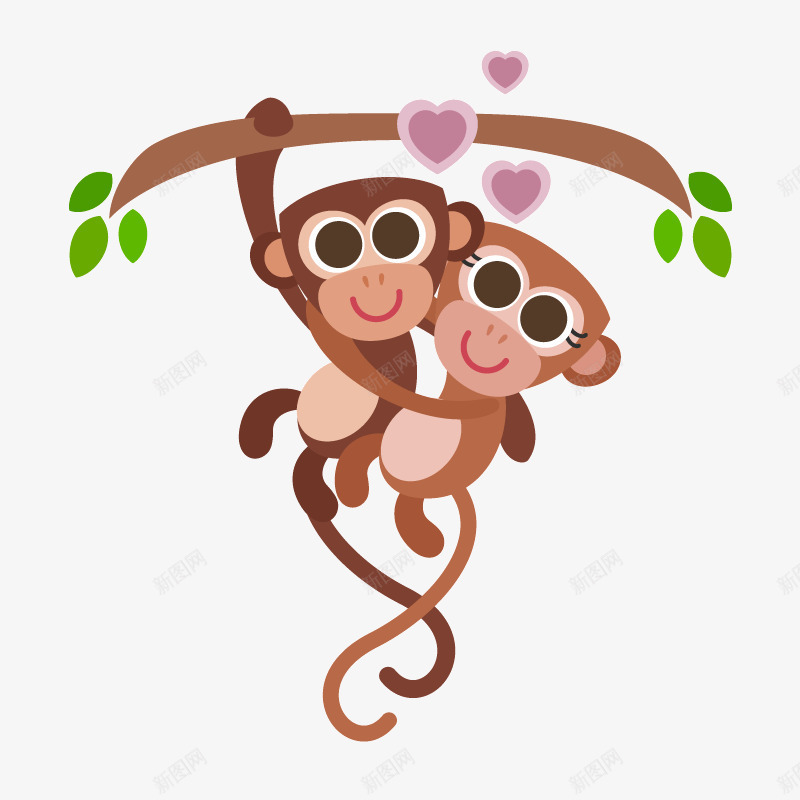 卡通猴子爬树png免抠素材_新图网 https://ixintu.com 免抠png 动物 卡通 树枝 猴子 猴子爬树