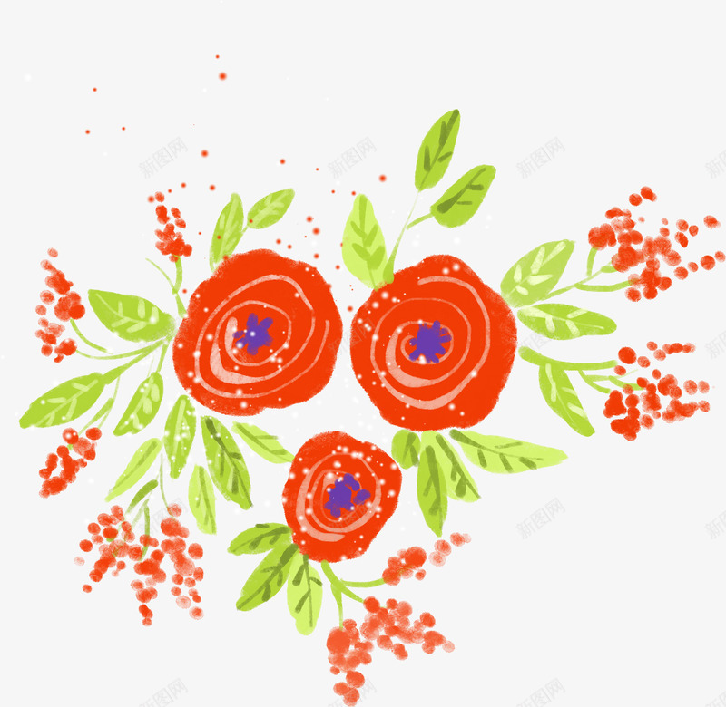 手绘红色花朵美景分层png免抠素材_新图网 https://ixintu.com 分层 红色 美景 花朵