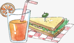 水彩手绘果汁三明治矢量图素材